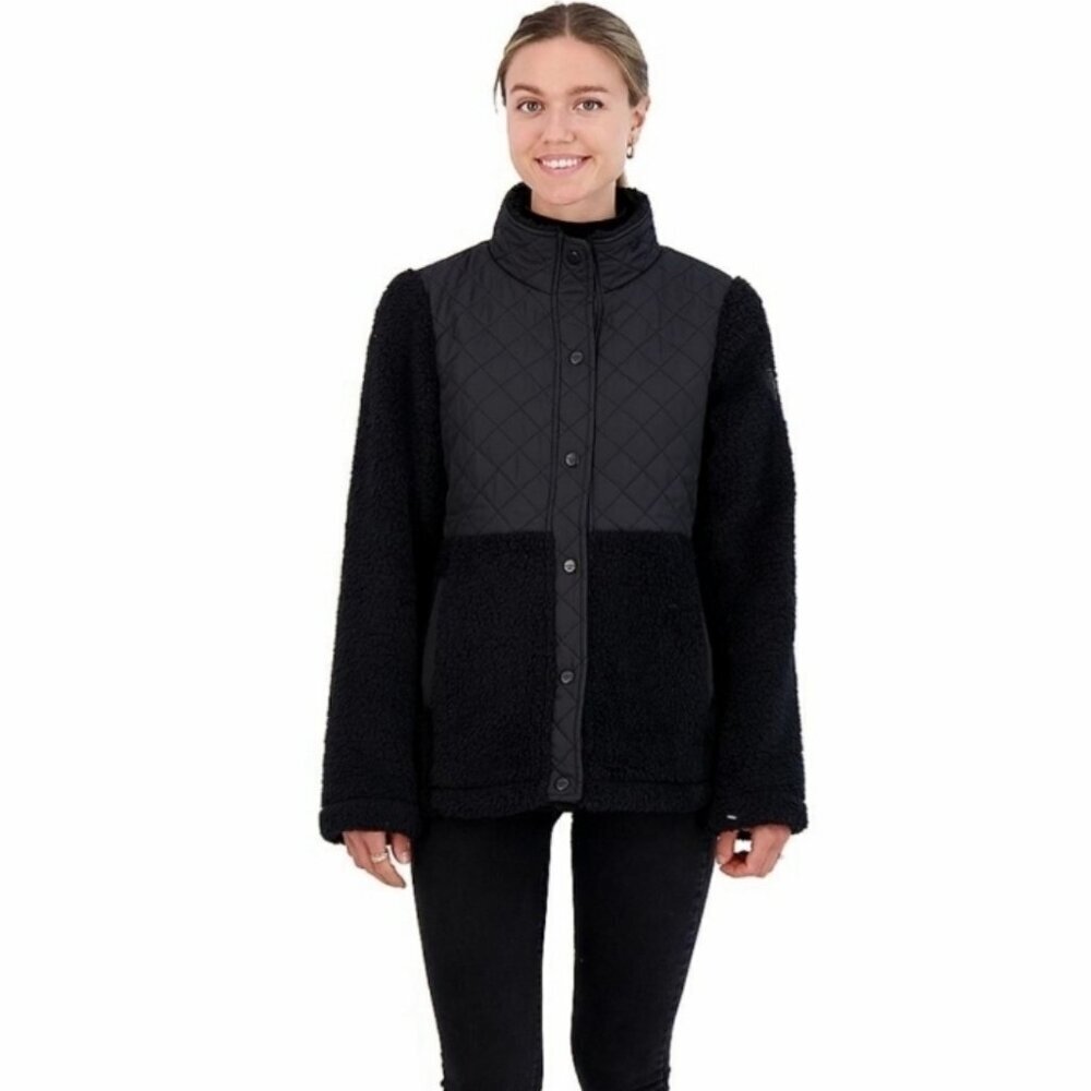 Junior's Madden Girl Cozy Mixed-Media Black Jacket Size Large
